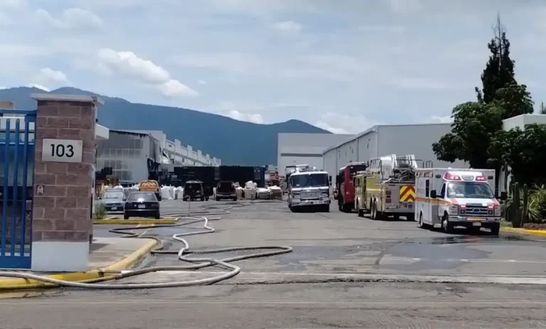 Incendio en Parque Industrial Querétaro consumió totalmente empresa de tarimas plásticas.